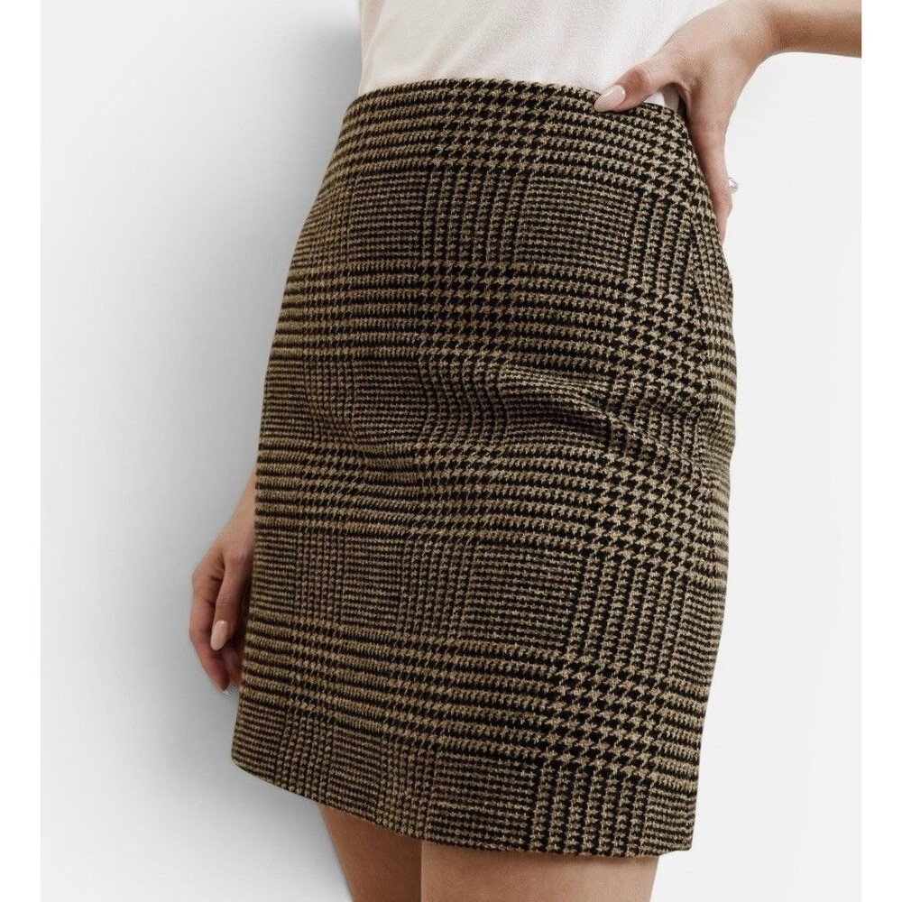 NWT Banana Republic Brown Black Houndstooth Wool Blend Mini Skirt Size 6 NEW $90